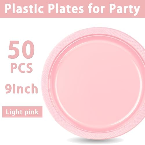 WELLIFE Pink Plastic Plates 9 Inch 50 Count - Image 6