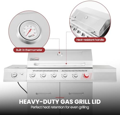 Royal Gourmet GA6402S 6-Burner Propane Gas Grill with Side Burner, Silver - Image 5