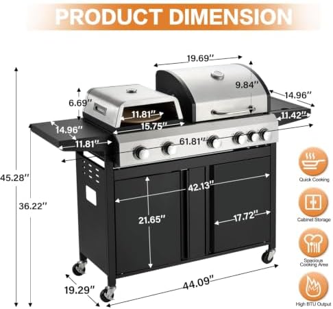 5‑Burner 74000 BTU 3‑In‑1 Propane Gas Grill Combo with Side Burner - Image 3