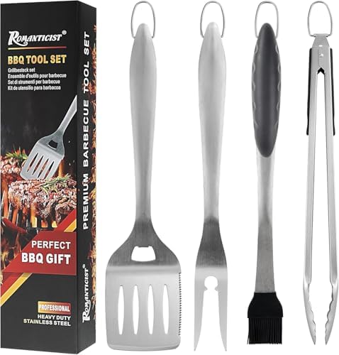 ROMANTICIST 4pcs Heavy Duty Grill Accessories for Top Chef - Professional Grill Tool Set & Basic BBQ Tools for Backyard Restaurant Outdoor Kitchen - Deluxe Grill Gift for Dad on Father’s Day Christmas by ROMANTICIST