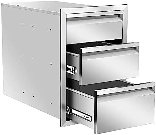 Outdoor Kitchen Drawers, Box Frame Style Flush Mount BBQ Drawer w/Stainless Steel Handle, BBQ Island Drawers For Patio Grill Station,Three Drawers - Image 3