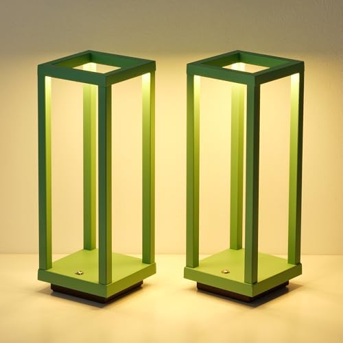 PUSU Cordless Waterproof Table Lamps Set of 2, Green LED Outdoor Desk Lamp by PUSU