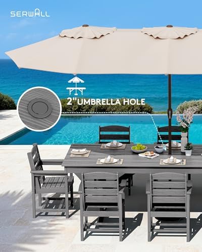 SERWALL 9Pcs 84" HDPE Outdoor Dining Set for 8 with Armchairs,Gray - Image 5