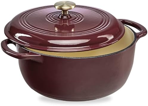 Best Choice Products 7.5 Quart Enamel Cast-Iron Round Dutch Oven, Family Style Heavy-Duty Pre-Seasoned Cookware for Home, Kitchen, Dining Room, Oven Safe w/Lid, Dual Handles - Cabernet Red by BestChoiceProducts