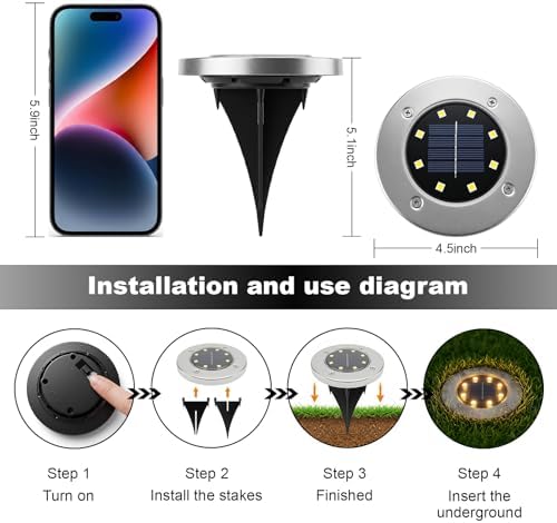 OULONGER 4.6inch Solar Ground Lights, Garden Solar Outdoor Waterproof Pathway Bright In-Ground Landscape Lights for Patio, Lawn, Yard, Driveway, Step and Walkway(Warm Light 12Packs) - Image 3