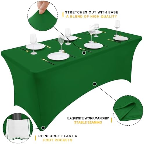 Smiry 2Pack Spandex Table Cloth 8FT, Elastic Fitted EmeraldGreen Tablecloth - Image 2