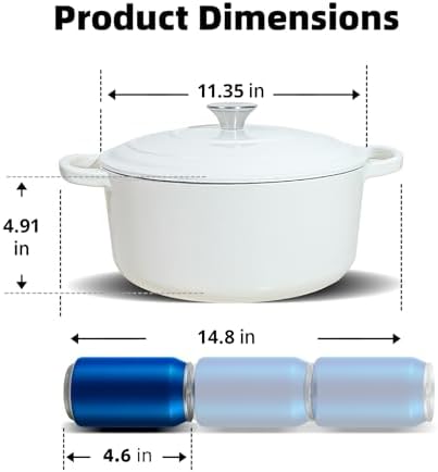 7 QT White Enameled Cast Iron Dutch Oven with Lid - Image 3