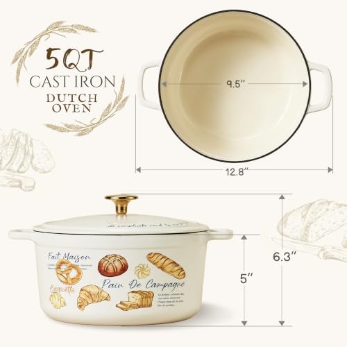 CAROTE Enameled Cast Iron Dutch Oven, 5QT Pot with Lid & Gift Box - Image 2