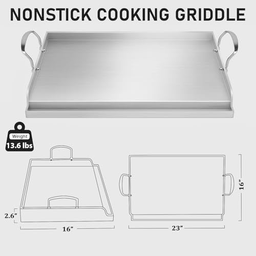 Utheer Stainless Steel Griddle, 23 x 16 Inch Flat Top Grill Plate - Image 2