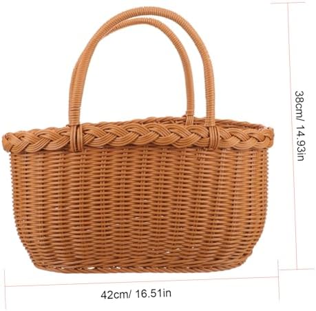 Woven Rattan Storage Basket with Handles, Kitchen Fruit Snack Organizer - Image 2