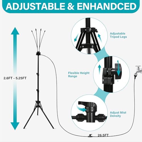 OnBrand Standing Misters for Outside Patio, 5.25FT Adjustable Stand Misting System with Brass Nozzles & 26.5FT Hose, Portable Water Mister for Pool, Patio Cooling, BBQ, Dog Wash, Kids Play & Backyard - Image 6
