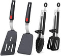 4PCS Flexible Silicone Spatula Turner Set and Kitchen Food Tongs with Silicone Tips, 600F Heat Resistant, Ideal for Flipping Eggs, Fish, Burgers, Pancake and Strong Grip on Salads, Pasta, Steaks, BBQ by Leakind