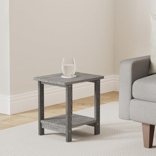 LUE BONA Outdoor Side Table, 2-Tier HDPS Small Patio Table, Dark Grey - Image 2