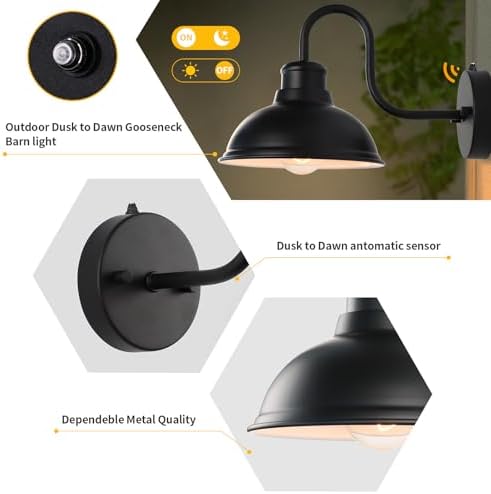 Dusk to Dawn Barn Lights Outdoor Wall Light 8" Exterior Lighting Fixtures - Image 5