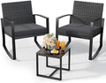 Qsun 3 Pieces Patio Furniture Set Rocking Bistro Set, Outdoor Patio Furniture Set with Coffee Table for Garden Balcony Backyard Poolside (Black Cushion) by Qsun