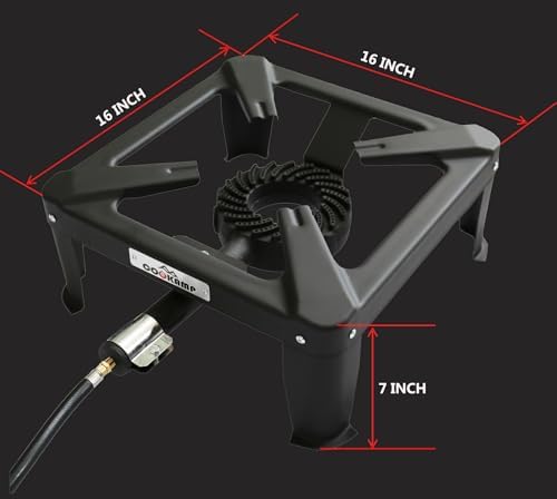 COOKAMP Propane Burner for Outdoor Cooking, 120,000 BTU Single 7" Round Burner, 16" Square Steel Cooktop！SA1730 - Image 2