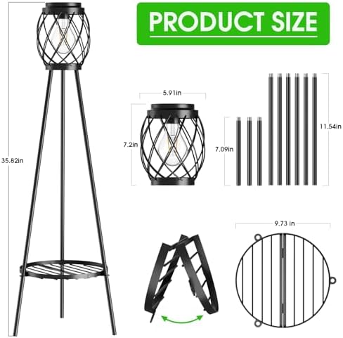 MXwcy 2 Pack Solar Lights Outdoor with LED Edison Bulbs, Vintage Style Solar Floor Lamp with Plant Stands, Weatherproof Garden Lights for Pathway, Patio, Yard, Porch Decor 8-10 Hours Lighting - Image 2