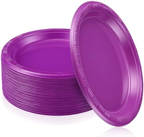 Plastic Plates 9 Inch Plastic Solid Round Party Dessert Dinner Plates for Weddings Party BBQs Birthday Camping and Anniversary (30, Purple) by Unknown