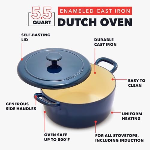 GreenPan x Bobby Flay 5.5QT Enameled Cast Iron Dutch Oven With Lid, Navy - Image 3