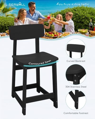 SERWALL 5-Piece Outdoor HDPE Counter-Height Bar Set with 4 Stools, Black - Image 3