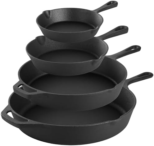 MegaChef 13 Piece Pre-Seasoned Cast Iron Skillet Set with Temperd Glass Lids and Silicone Holders - Image 2