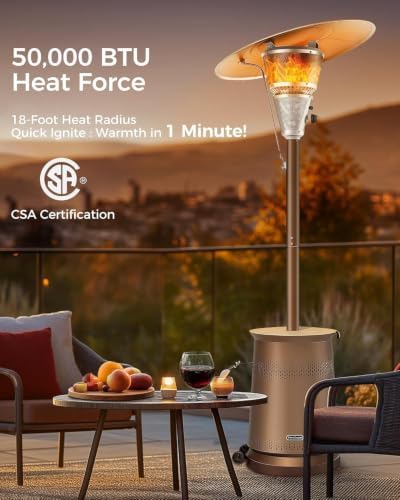 50,000 BTU Patio Heater for Outdoor Use With Adjustable Heat Focusing Top, Portable Propane Patio Heater with Wheels, Stainless Steel Burner for Porch, Deck, Garden, Commercial (Brown) - Image 5