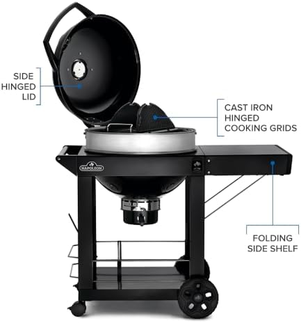 Napoleon PRO22 Charcoal Kettle Grill with Folding Cart, Black, Porcelain-Enameled Lid and Bowl, Chrome-Plated Cooking Grid - Image 6