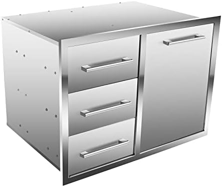 Outdoor Kitchen Drawer Combo, BBQ Access Trash Drawer Combo with Triple Stainless Steel Drawers(Left), Outdoor Kitchen for BBQ Island, Grilling Station, Outside Cabinet (28" W x 19.6“D x 20.1" H) by Globamboo