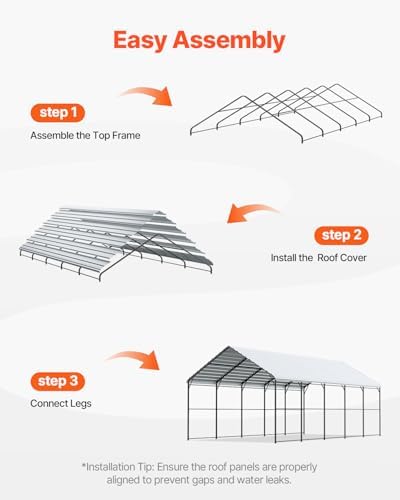 VEVOR Heavy Duty Metal Carport, 13' x 26' Outdoor Carport with Galvanized Steel Frame & Roof, Car Tent Garage Shade with Removable Sidewalls, Multi-Use Car Shelter for Pickup, Boat, Car & Tractors - Image 6