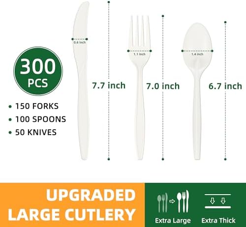 100% Compostable Cutlery Set, 300pcs (150 Forks,100 Spoons,50 Knives) - Image 2