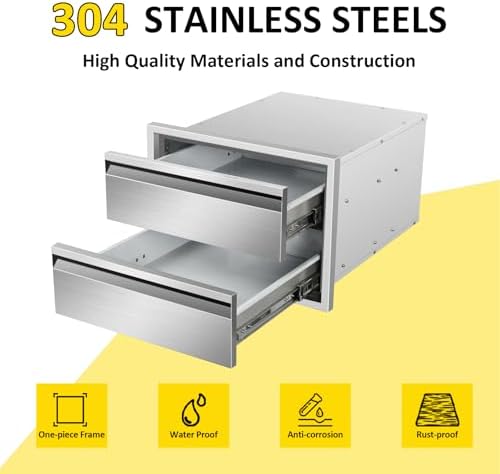 Outdoor Kitchen Drawers 18" W x 13"H x 21"D Triple BBQ Drawers Stainless Steel Built-in Drawer for Outdoor Kitchen Island, Patio Grill Station - Image 3