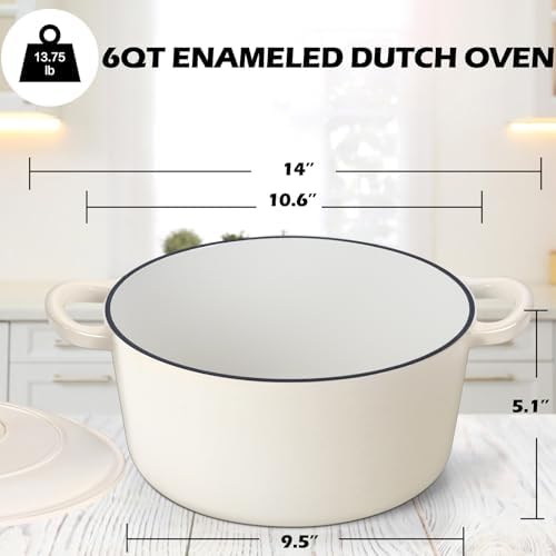 TeamFar 6Qt Dutch Oven, Enameled Cast Iron Dutch Oven Pot with Lid - Image 2