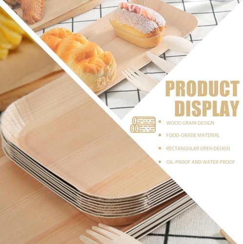 50 Pcs Wood Grain Paper Plates, 10 x 5 Inch Rectangle Wood Paper Plates, Rustic Disposable Plates for Woodland Baby Shower, Camp Fire, Camping, Lumberjack Birthday Party Supplies (L) - Image 4