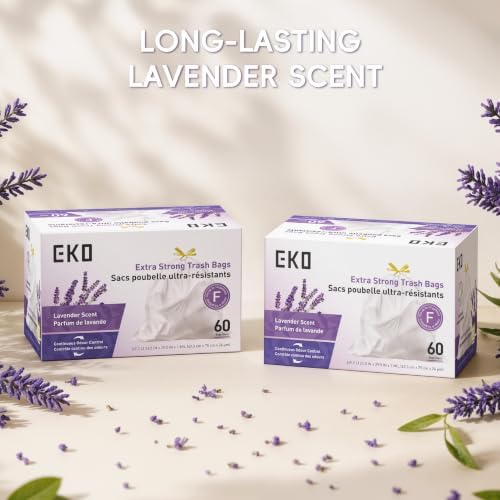 EKO Ultra-Strong Extra-Tall 13 Gallon Kitchen Trash Bags, Lavender, 60 Ct - Image 7