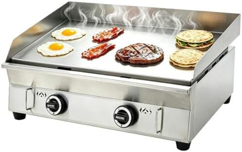 INTBUYING 2 Burners Commercial Flat Top Grill Gas Griddle 2000Pa Non-Stick Plate Flat Adjustable Temperature for Home Party Camping by INTBUYING