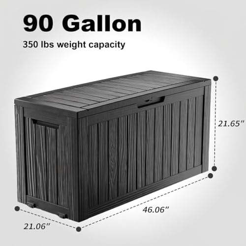 90 Gallon Waterproof Resin Outdoor Storage Box, Lockable Deck Storage Container for Patio Furniture, Garden & Pool Supplies, Black - Image 2