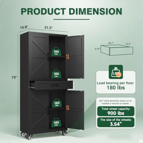 Letaya Metal Garage Storage Cabinets with Wheels,Black Rolling Tool Cabinet - Image 3