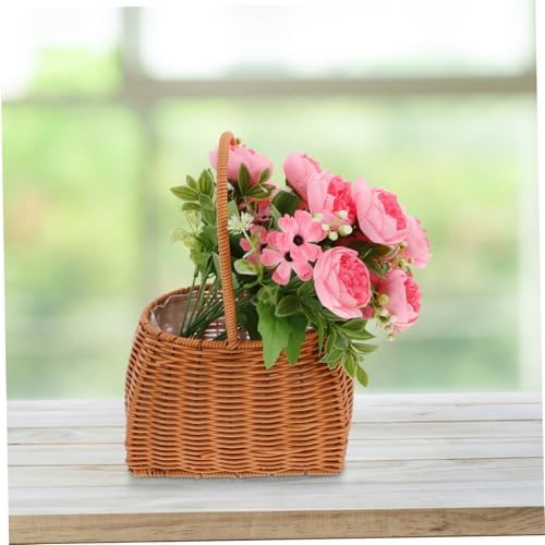 Wicker Handheld Basket for Floral Arrangements, Waterproof PE Weave - Image 2