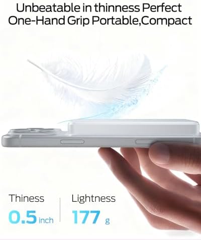 MOVE SPEED 0.5'' 10,000mAh Magnetic Power Bank, Alloy-Design MagSafe Portable Charger,Fast Charging Magsafe Battery Pack for iPhone 16/15/14/13/12,Travel Essential,Oyster White - Image 3