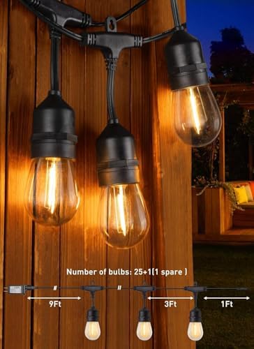 Brightown 82FT Outdoor String Lights - 25 LED Bulbs Patio Lights with Remote, Timer, Dimmable, Waterproof Connectable Hanging Outside Lights for Backyard Bistro Porch Deck Party Wedding - Image 6