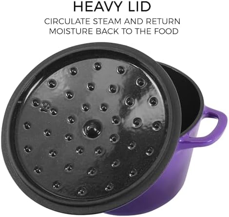 Flavehc Dutch Oven Pot with Lid 2.8 Qt Cast Iron Dutch Oven for Bread Baking, Purple Enameled Cast Iron Soup Pot, Small Deep Dutch Oven for Soup, Stews & Small Family Meals - Image 3