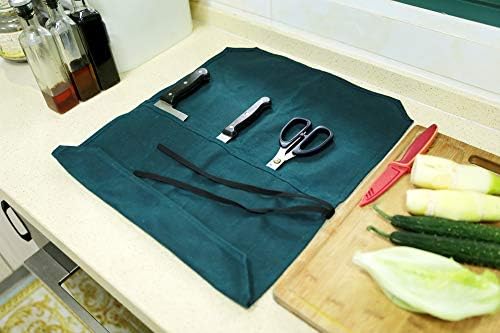 Denifiter Heavy Duty Waxed Canvas Chef Knife Storage Roll Bag With 7 Slots, Waterproof And Durable (Dark Green) - Image 7