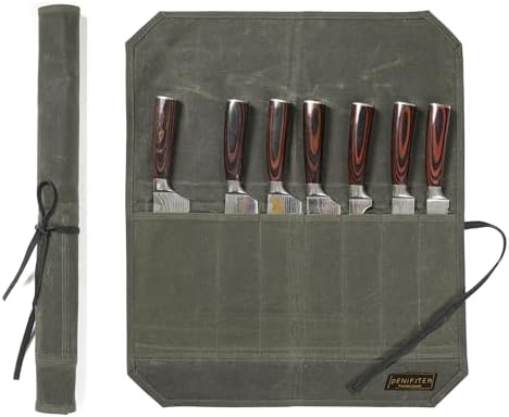 Heavy Duty Waxed Canvas Knife Roll Bag, Portable Chef Knife bag, Durable (Army Green) by Denifiter