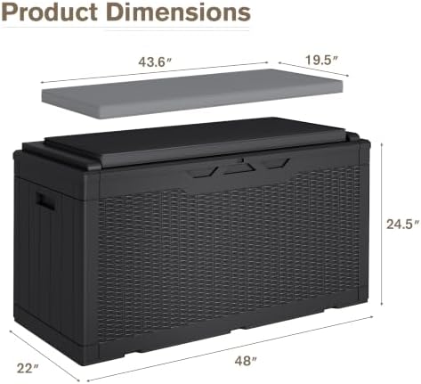 JUMMICO 100 Gallon with Cushion Deck Box, Waterproof Outdoor Storage Box - Image 4