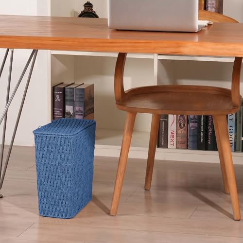 iEGrow Paper Rope Trash Can,Bathroom Trash Can with Lid, 3 Gallon Wicker Waste Basket with Removable Liner, for Bedroom, Living Room, Toilet, Under Sink Blue - Image 7