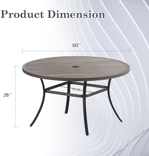Outdoor Dining Table for 6, 50" Round Outdoor Table with Adjustable Umbrella Hole, All-Weather Metal Patio Dining Table for Lawn Garden Backyard Deck, Grey - Image 2