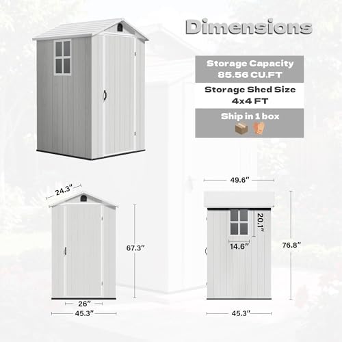 Devoko 4×4 FT Resin Outdoor Storage Sheds with Floor, Light Gray - Image 2