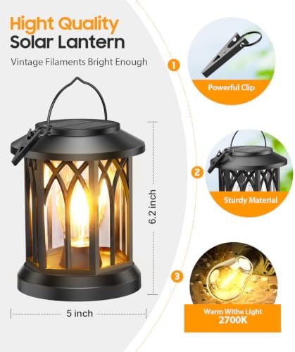 Solar Lantern Outdoor Lights with Metal Hooks, Upgraded Solar Lanterns - Image 4