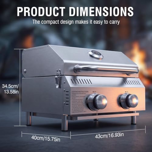 Bestfire 2-Burners Tabletop Propane Grill, 20,000 BTU - Image 2