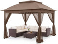 COOS BAY 11x11 Pop Up Gazebo with Netting, Canopy Tent, Brown by COOSBAY